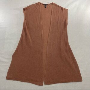 EILEEN FISHER Organic Linen-Cotton Vest Open Cardigan in Orange Beige Size S